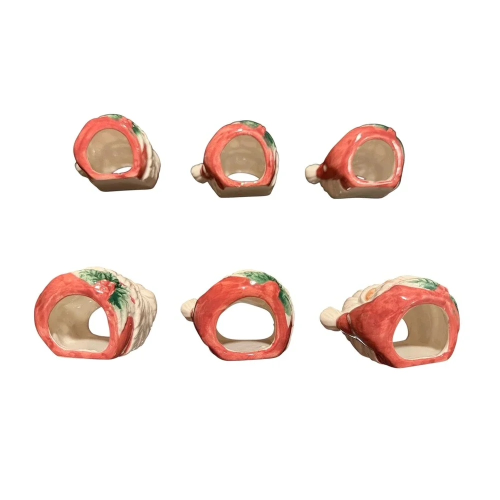 Vintage Ceramic Santa Head Napkin Rings Set of 6 Christmas Holiday Table